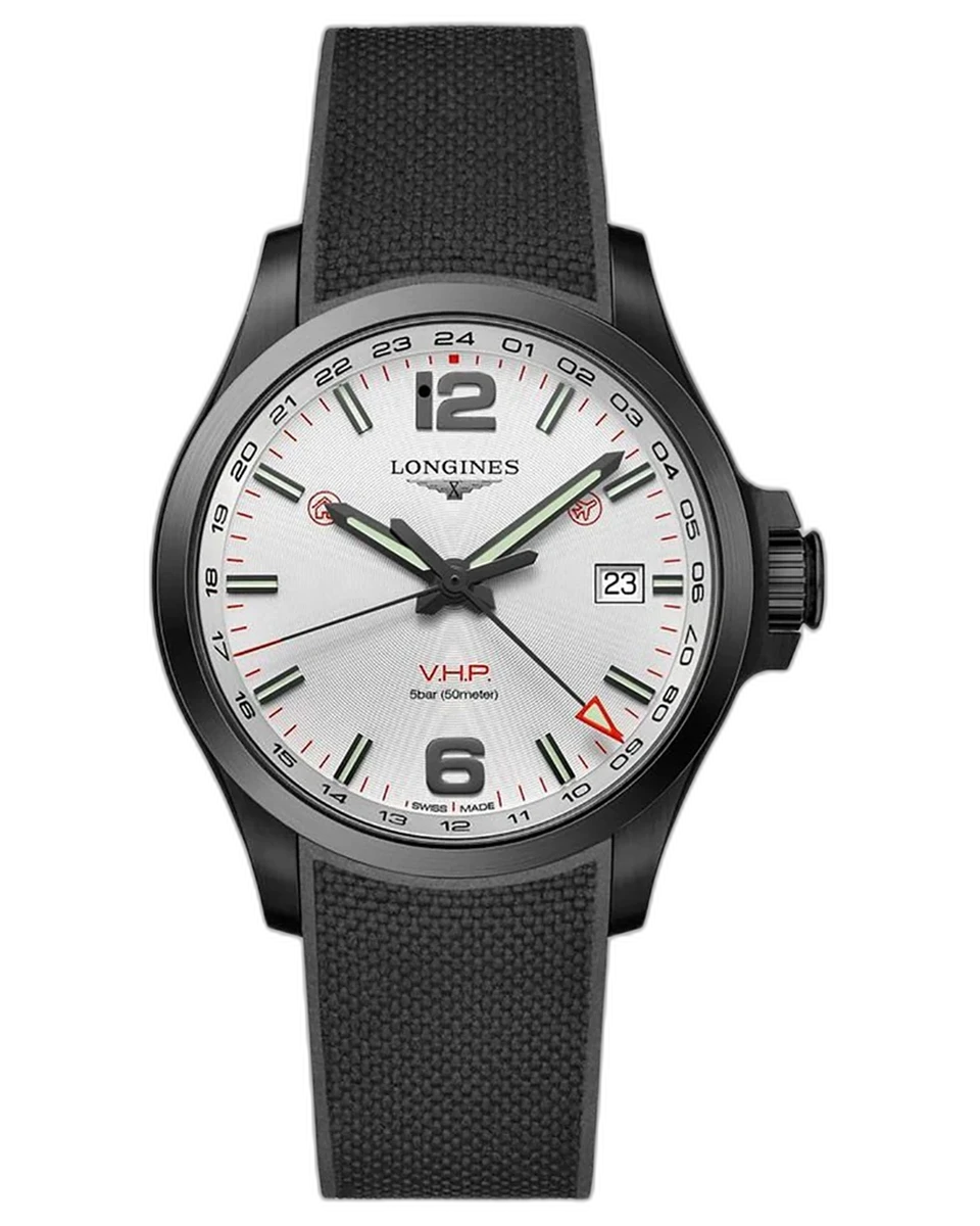 Longines Conquest VHP GMT L3.728.2.76.9 43MM Silver Dial Black PVD