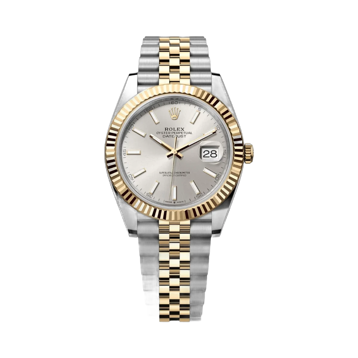 劳力士 Datejust 126333-0002 牡蛎钢 18kt 黄金 41 毫米银色表盘男士手表 -