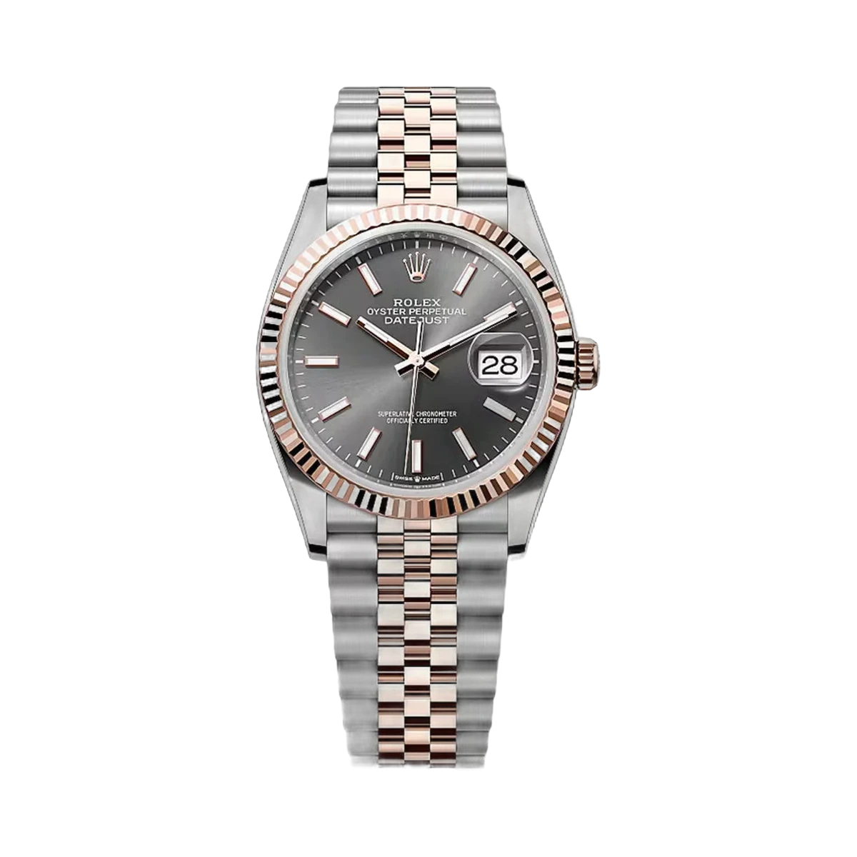 劳力士 Datejust 126231-0013 钢和玫瑰金凹槽表圈 36 毫米板岩表盘女士手表