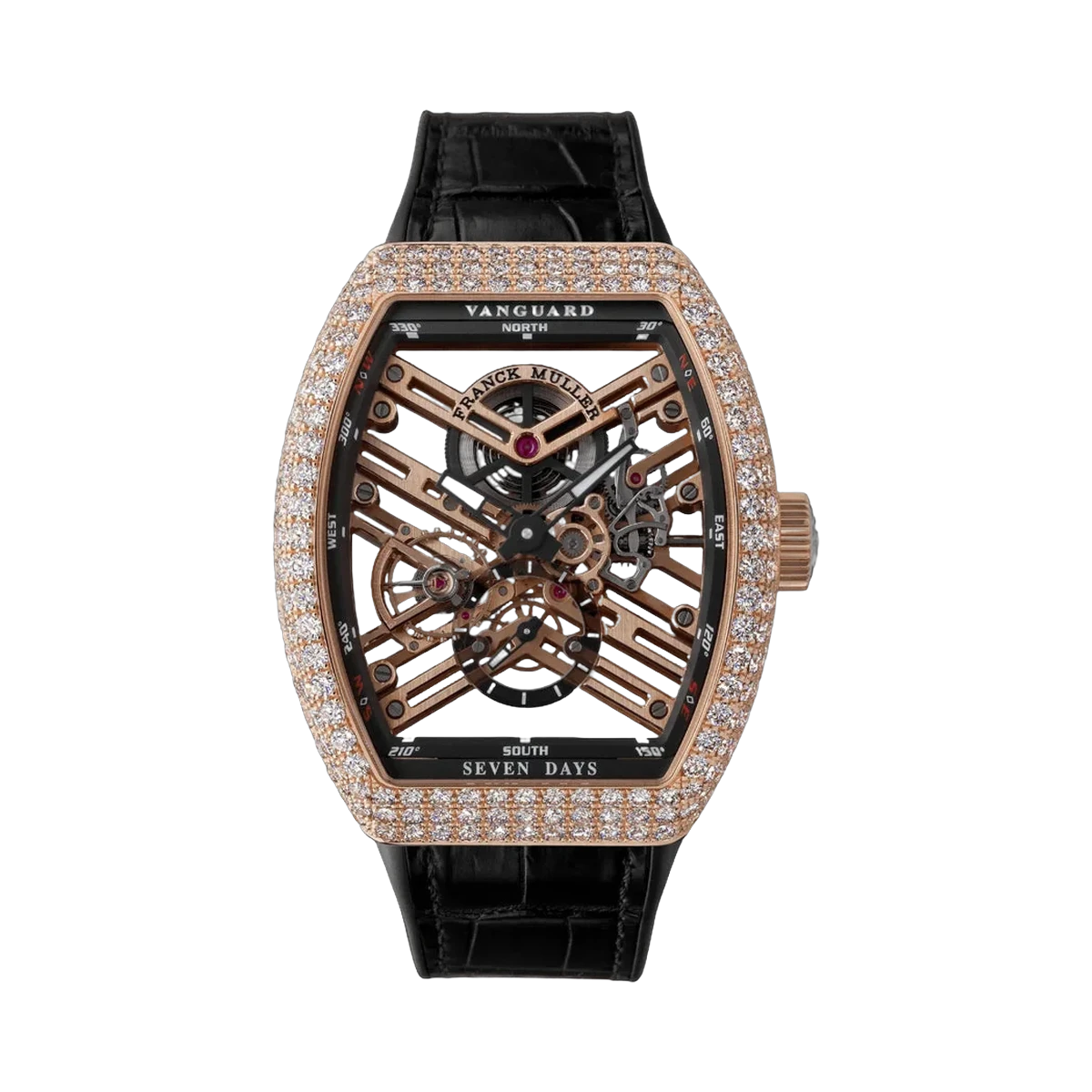 Franck Muller Vanguard Skeleton Seven Days V 41 S6 SQT D 5N NR 5N Gangreserve Roségold Diamantbesetzte Lünette 41mm Skelettzifferblatt Unisex Uhr