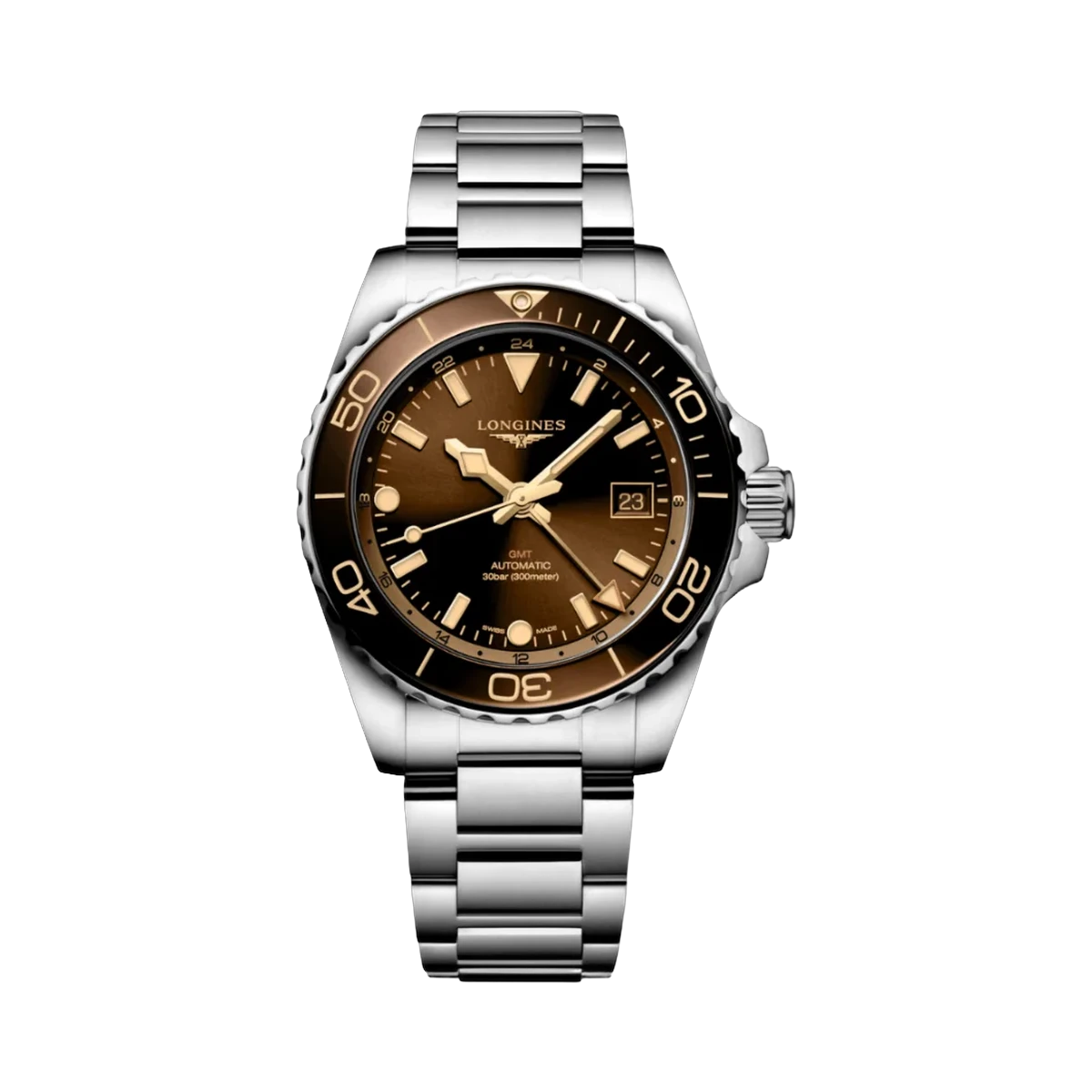 Longines Hydroconquest GMT L37904666 Automatic Stainless steel 41mm Brown Dial Mens Watch