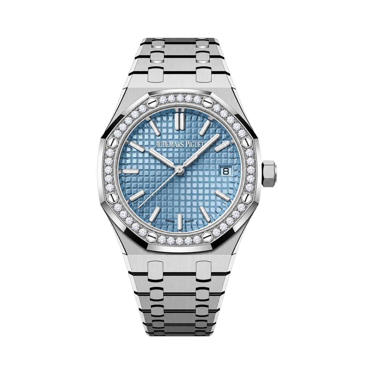Audemars Piguet Royal Oak Selfwinding 15551ST.ZZ.1356ST.04 Stainless Steel Brilliant-Cut Diamonds Light Blue Dial 37MM
