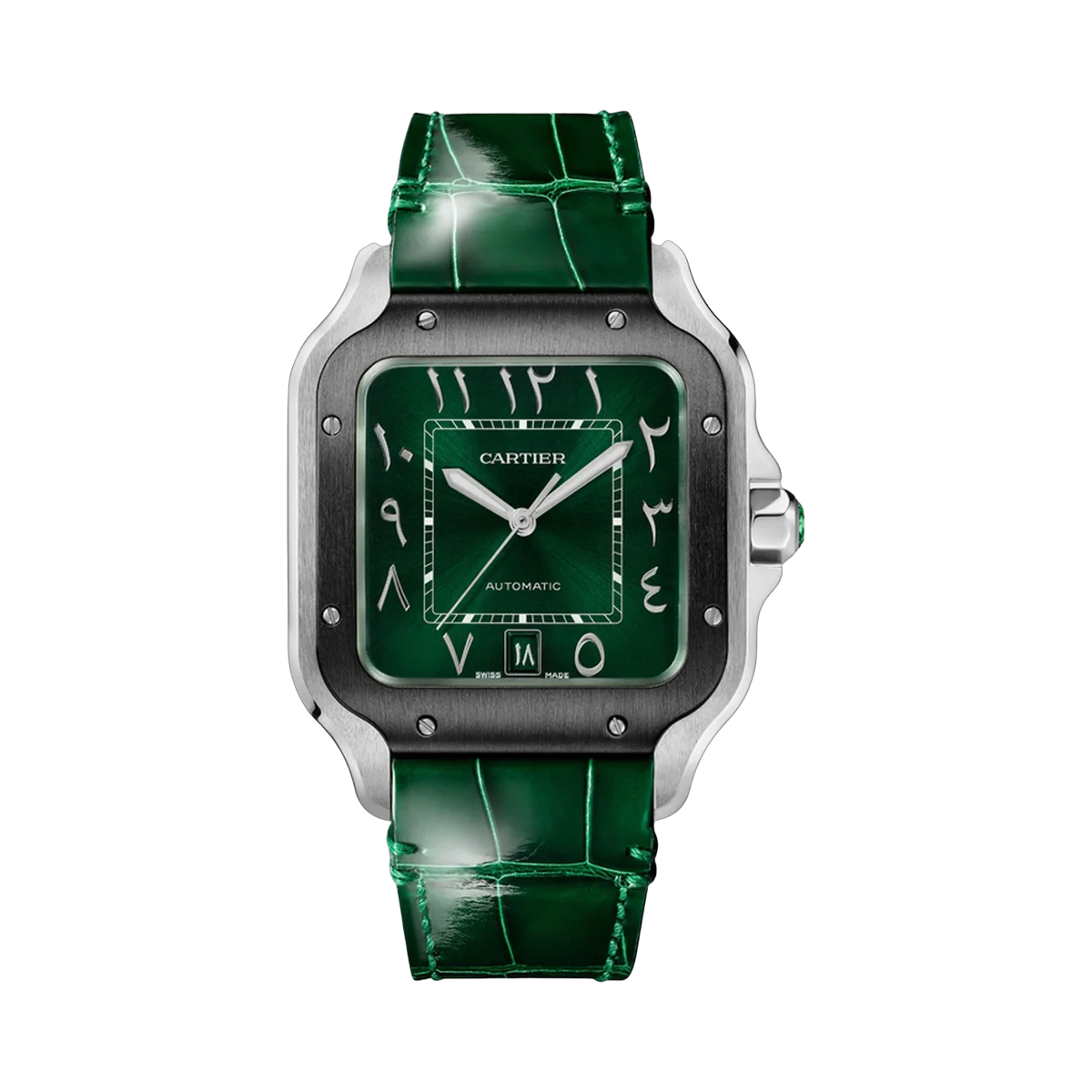 Cartier Santos WSSA0055 Large Model Automatic Green Arabic Dial 39.8mm ADLC Steel