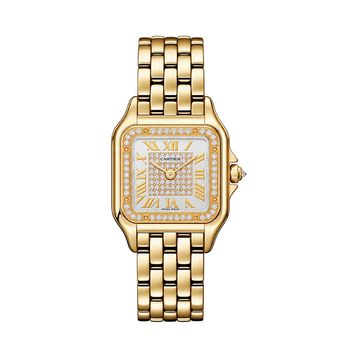 Cartier Panthère De Cartier WJPN0094 Small Size Yellow Gold Diamond Bezel Yellow Gold Bracelet Diamond Silver Dial