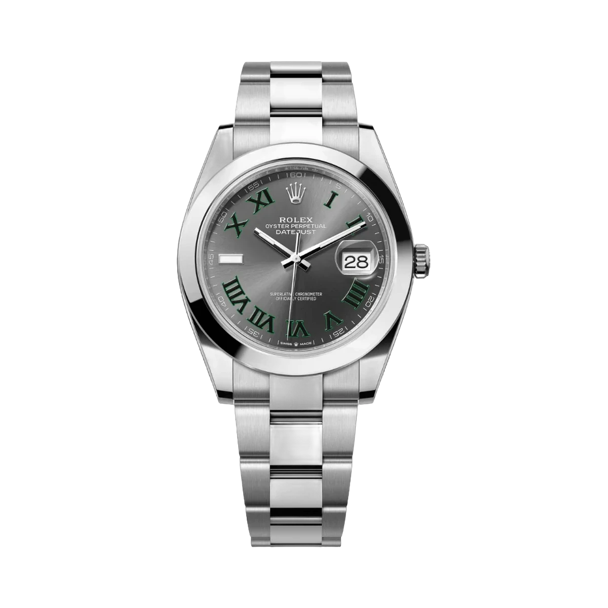 Rolex Datejust 126300-0013 Oyster Perpetual 41mm grünes römische Ziffern graues Zifferblatt Herrenuhr