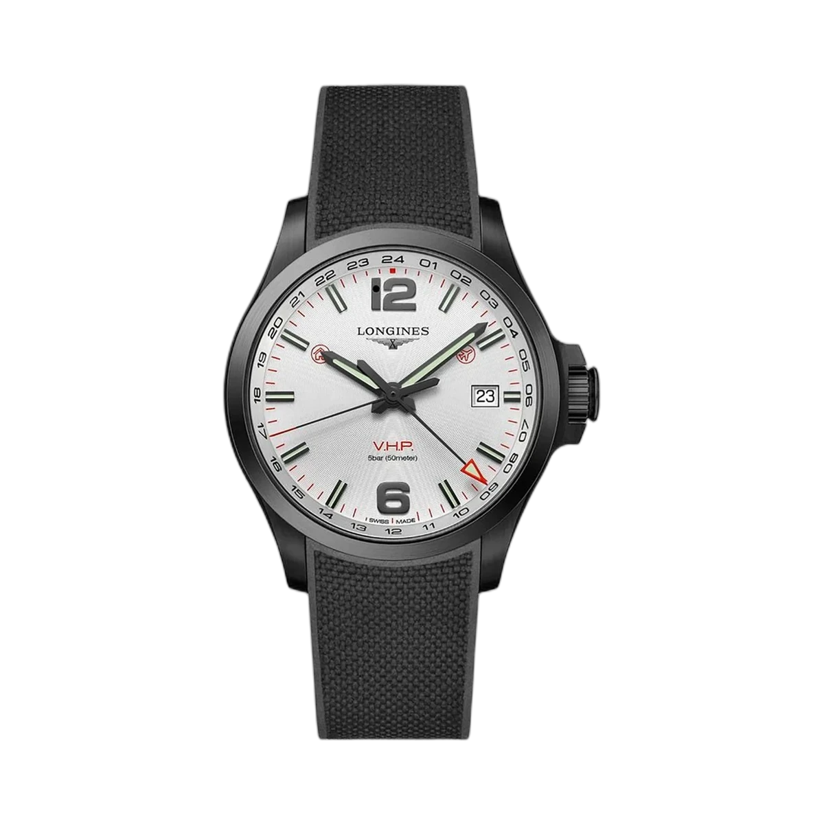 Longines Conquest VHP GMT L3.728.2.76.9 43MM Silver Dial Black PVD
