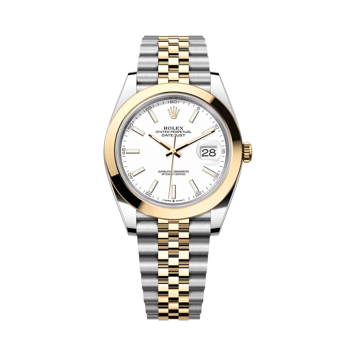 劳力士 Datejust 126303 Wij 18K 黄金和牡蛎钢 41 毫米白色表盘 Jubilee 手链男士手表