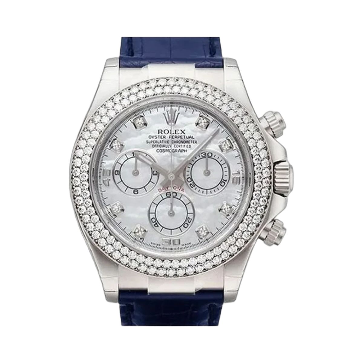 Rolex Cosmograph Daytona 116589 Perlmutt Diamant Zifferblatt 40Mm Weißgold Blaues Armband Herrenuhr