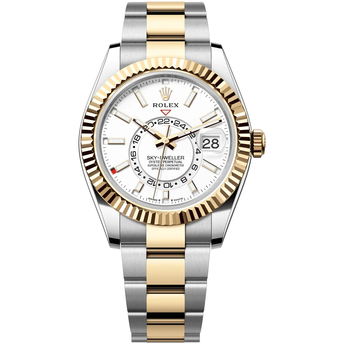 劳力士 Sky Dweller 336933-0005 蚝式钢黄金浓烈白色表盘 42 毫米男士手表