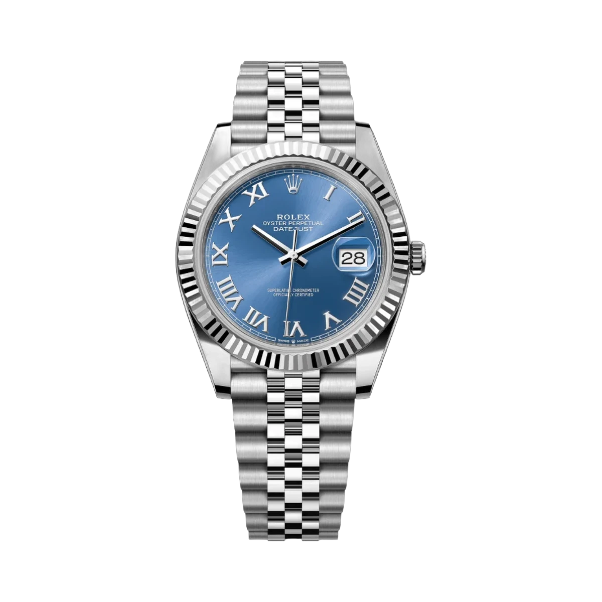 Rolex Datejust 126334-0026 Oystersteel Weißgold 41mm Blaues Römisches Zifferblatt Herrenuhr