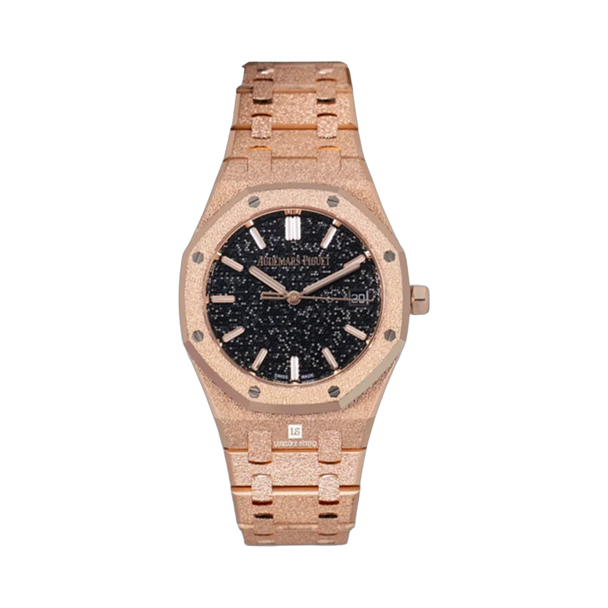 Audemars Piguet Royal Oak 77450OR.GG.1361OR.02 Frosted Rose Gold mit 34 mm schwarzem „Pixel“-Zifferblatt Damenuhr