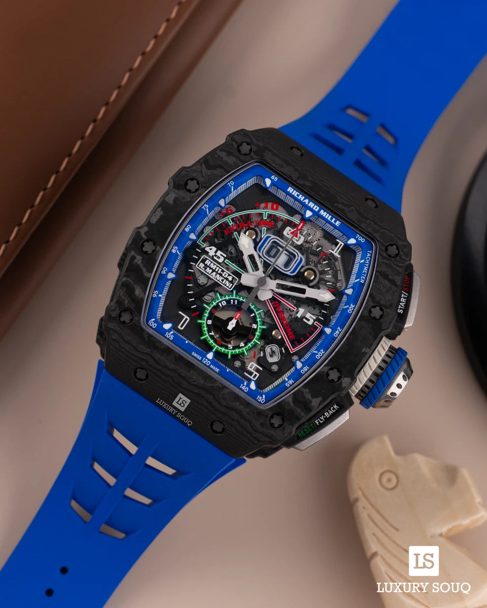 Richard Mille RM 11-04 CA Roberto Mancini Automatic Flyback Chronograph 49.94Mm X 44.50Mm Blue Rubber Straps Men's Watch