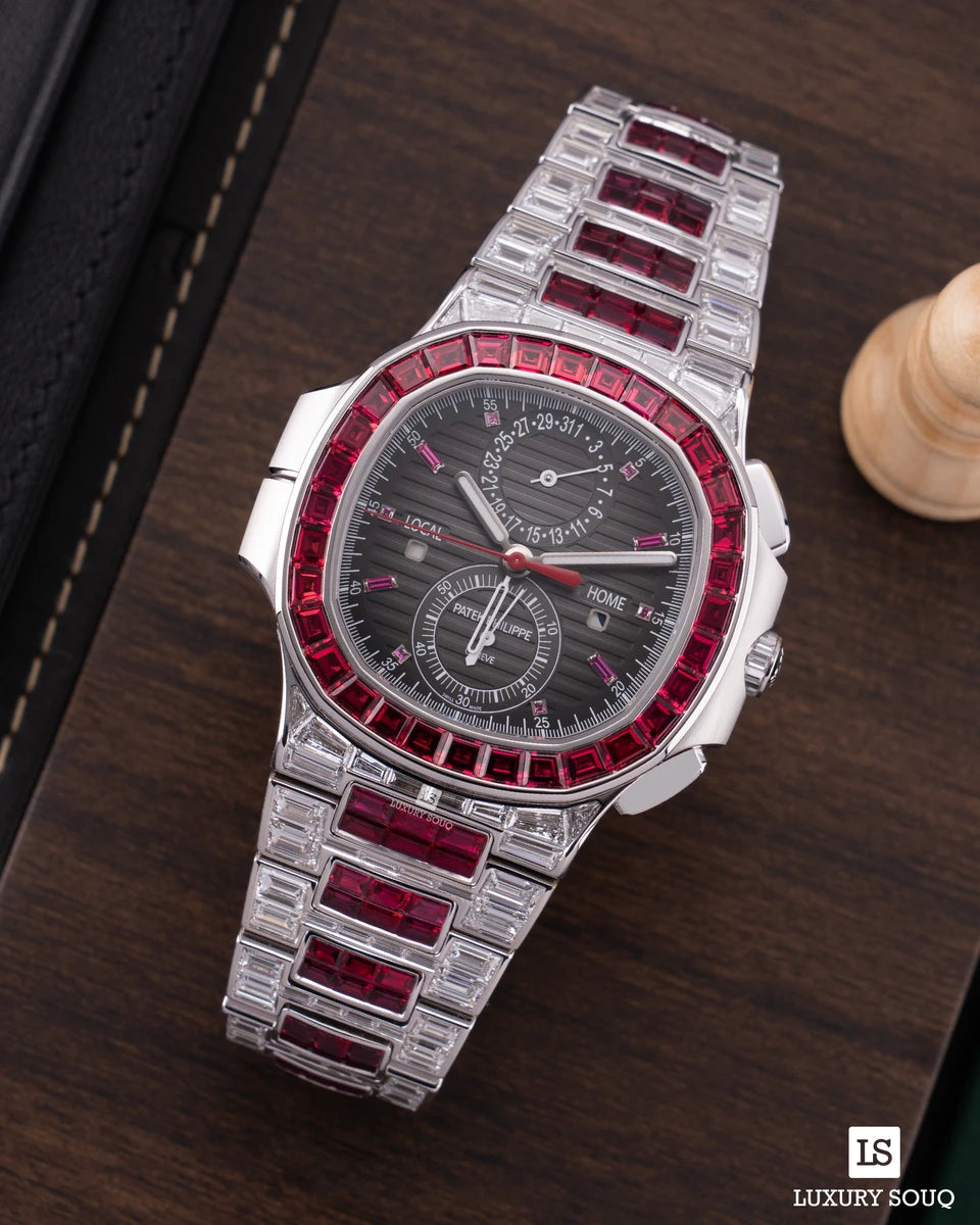 Patek Philippe Nautilus 5990/1422G-001 White Gold Diamond and Ruby Set 40.5mm Black Dial Men's Watch