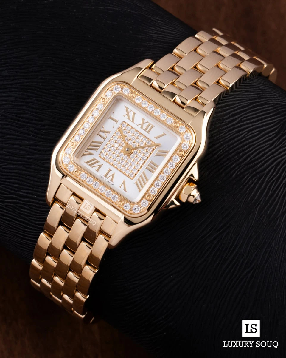 Cartier Panthère De Cartier WJPN0094 Small Size Yellow Gold Diamond Bezel Yellow Gold Bracelet Diamond Silver Dial