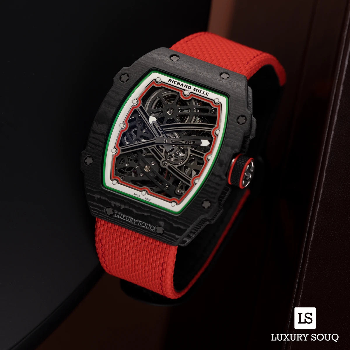 Richard Mille RM 67-02 Extra Flat Italy Carbon TPT Red Green Skeleton Dial 38mm Unisex Watch