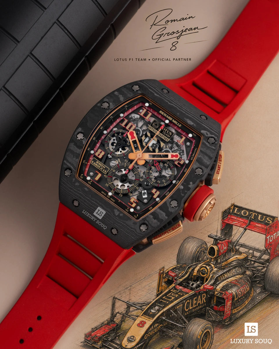 Richard Mille RM 011 AO RG-CA F1 Lotus Romain Grosjean 50mm x 40mm NTPT Carbon Red Rubber Straps Men's Watch