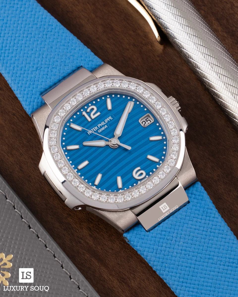 Patek Philippe Nautilus 7010G-013 White Gold Azure Blue Dial Diamond Bezel 32mm Ladies Watch – additional product photo 2