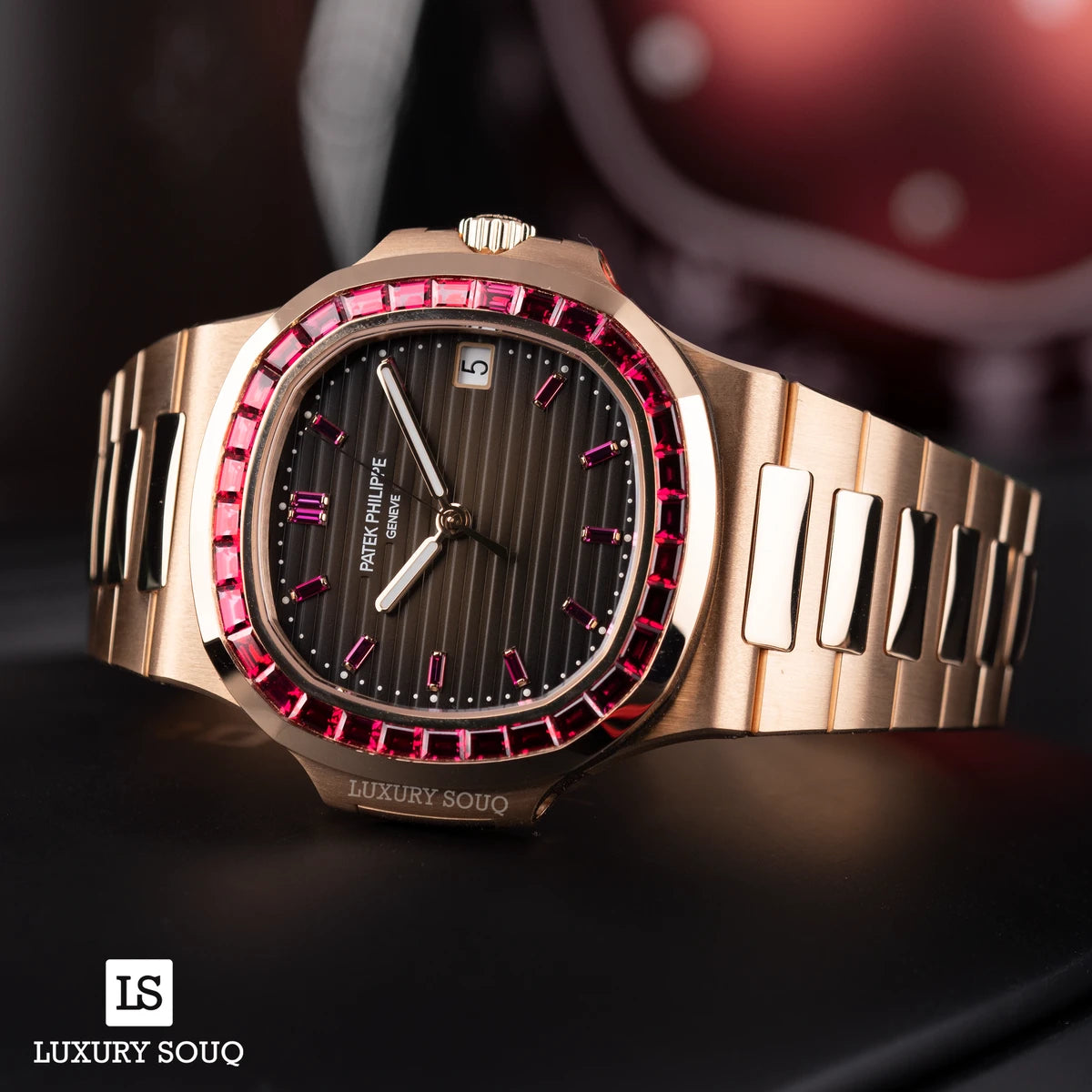 Patek Philippe Nautilus 5723/112R-001 18K Rose Gold Ruby Bezel Brown Dial – additional product photo 3