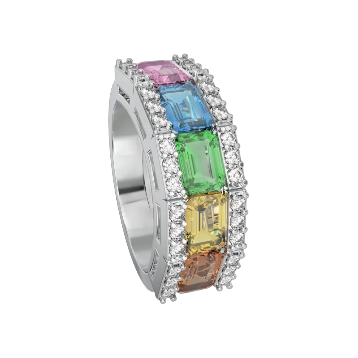 RAINBOW SAPPHIRE OCTAGONAL RING- 3.09 CTS- HRD-G-H/SI 788R,Total Wt - 5.81gm