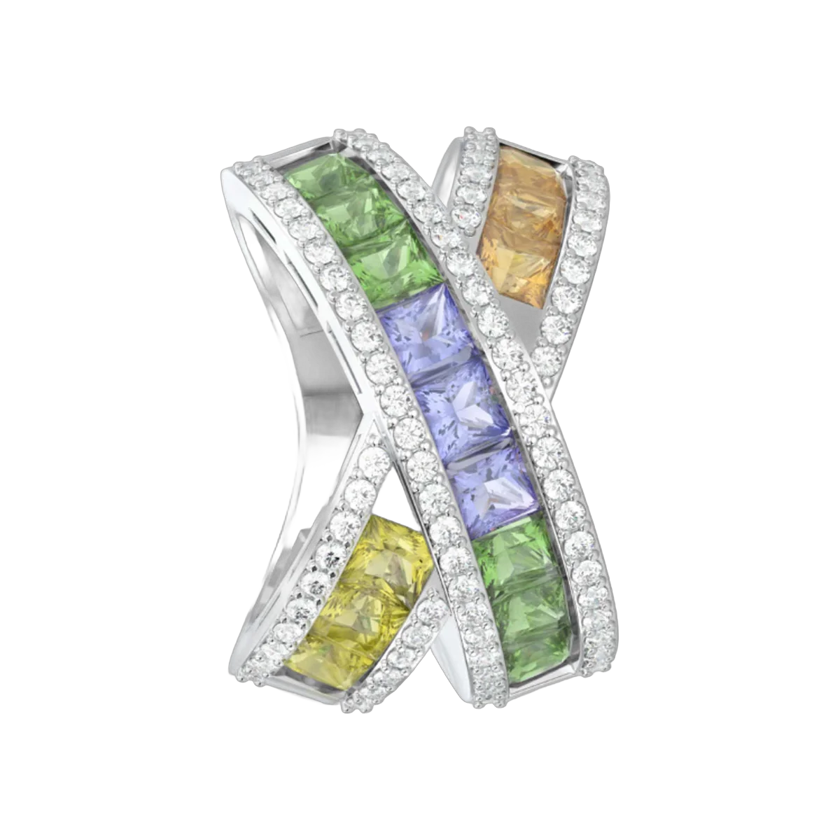 RAINBOW SAPPHIRE PRINCESS RING- 4.89 CTS- HRD-G-H/SI 785R,Total Wt - 9.93gm – additional product photo 2