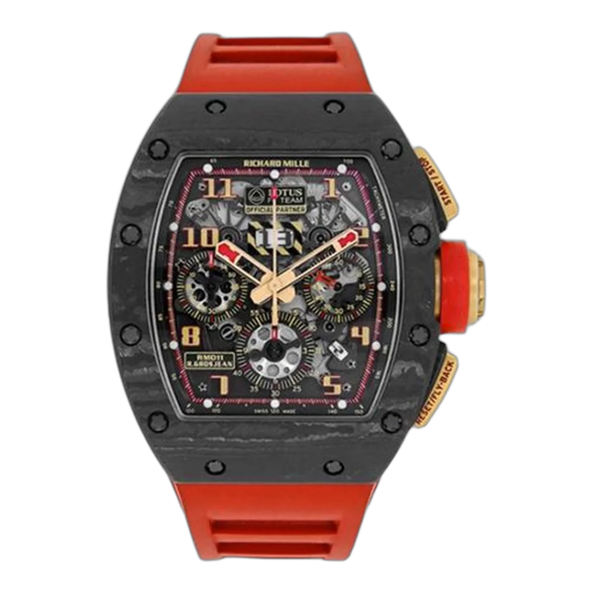 Richard Mille RM 011 AO RG-CA F1 Lotus Romain Grosjean 50mm x 40mm NTPT Carbon Red Rubber Straps Men's Watch