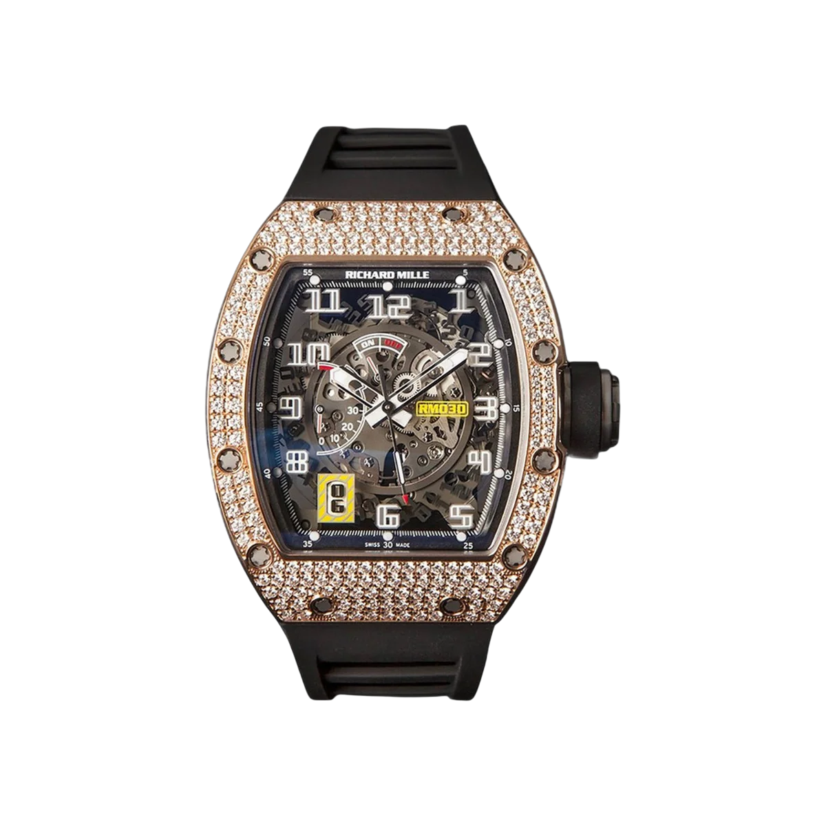 Richard Mille RM 030 AN TI Declutchable Rotor Rose Gold Diamond Bezel 42mm Skeleton Dial Men's Watch