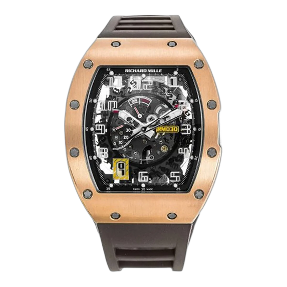 Richard Mille RM 030 RG Skeleton Automatic 50mm X 42.7mm Rose Gold Black Rubber Straps Men's Watch