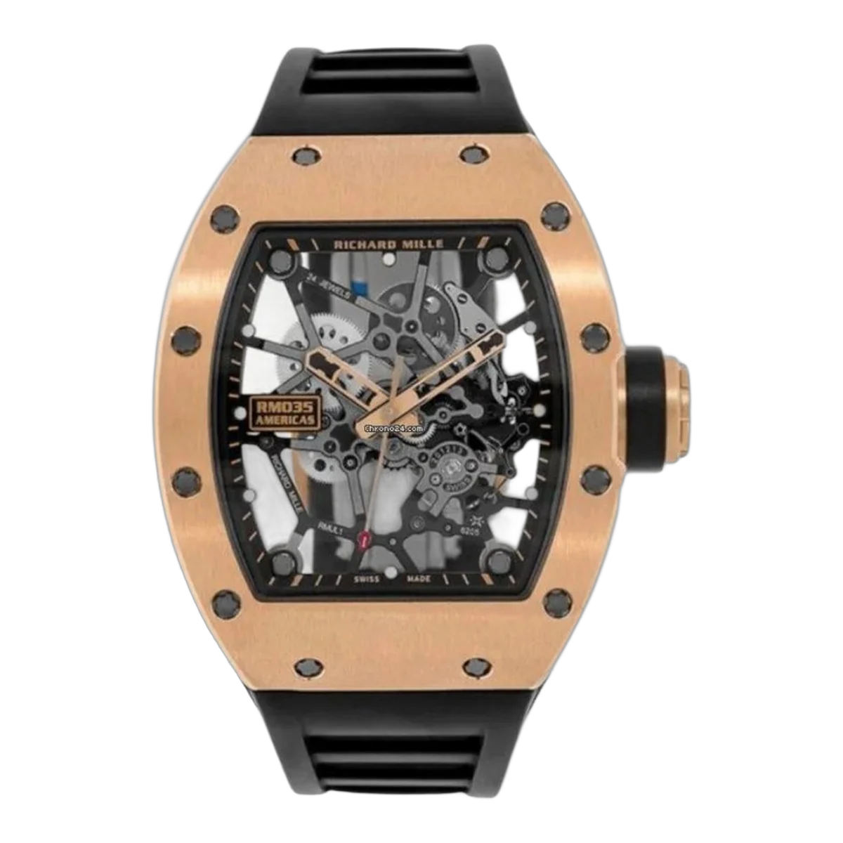 Richard Mille Rm 035 Americas Toro Skeleton 48Mm X 39.7Mm 18K Rose Gold Black Rubber Straps Men's Watch