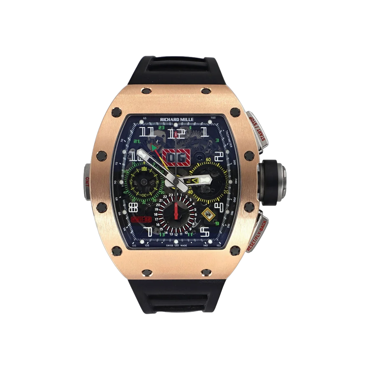 Richard Mille RM 11-02 GMT Rose Gold & Titanium 42.7mm Skeleton Dial Men's Watch