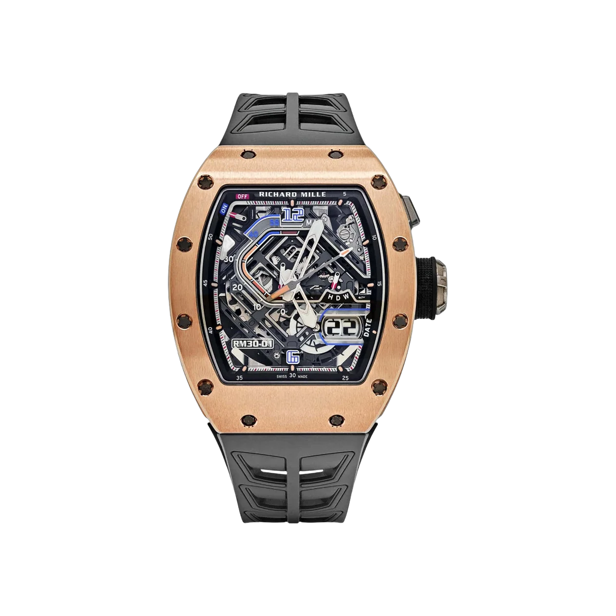 Richard Mille RM 30-01 TI RG Automatic Rose Gold Declutchable Rotor Skeleton Dial 49.9mm Men's Watch