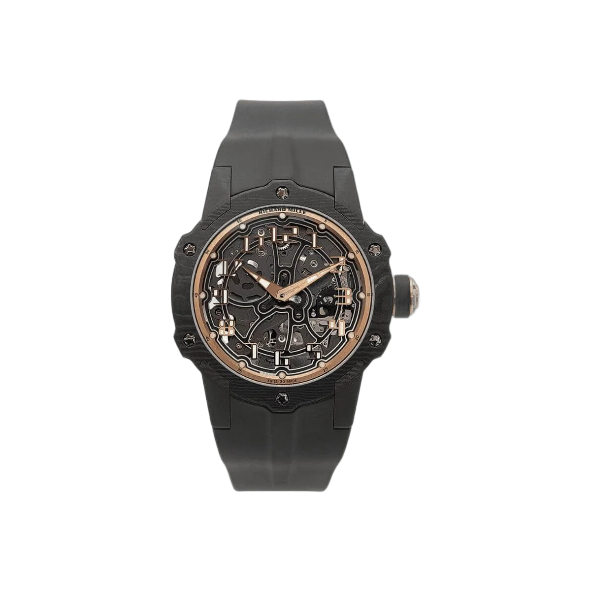 Richard Mille Rm 33-02 Rg Ca Round Automatic Extra Thin 41.8Mm Carbon Tpt Black Rubber Straps Men's Watch