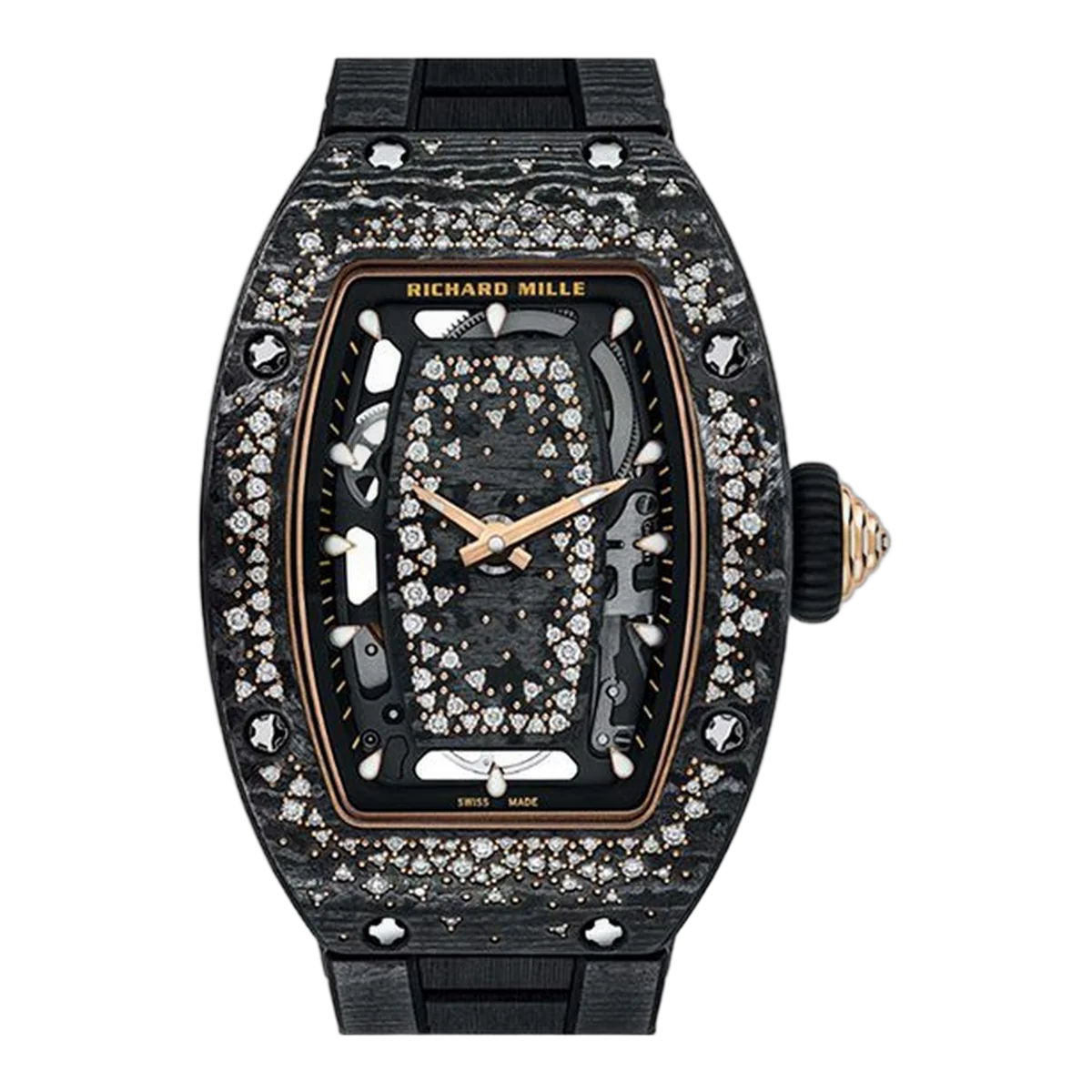 Richard Mille Rm07-01 Tpt Starry Night Black Skeletonized Diamond Dial Diamond Set Bezel 31.4Mm Carbon Ladies Watch