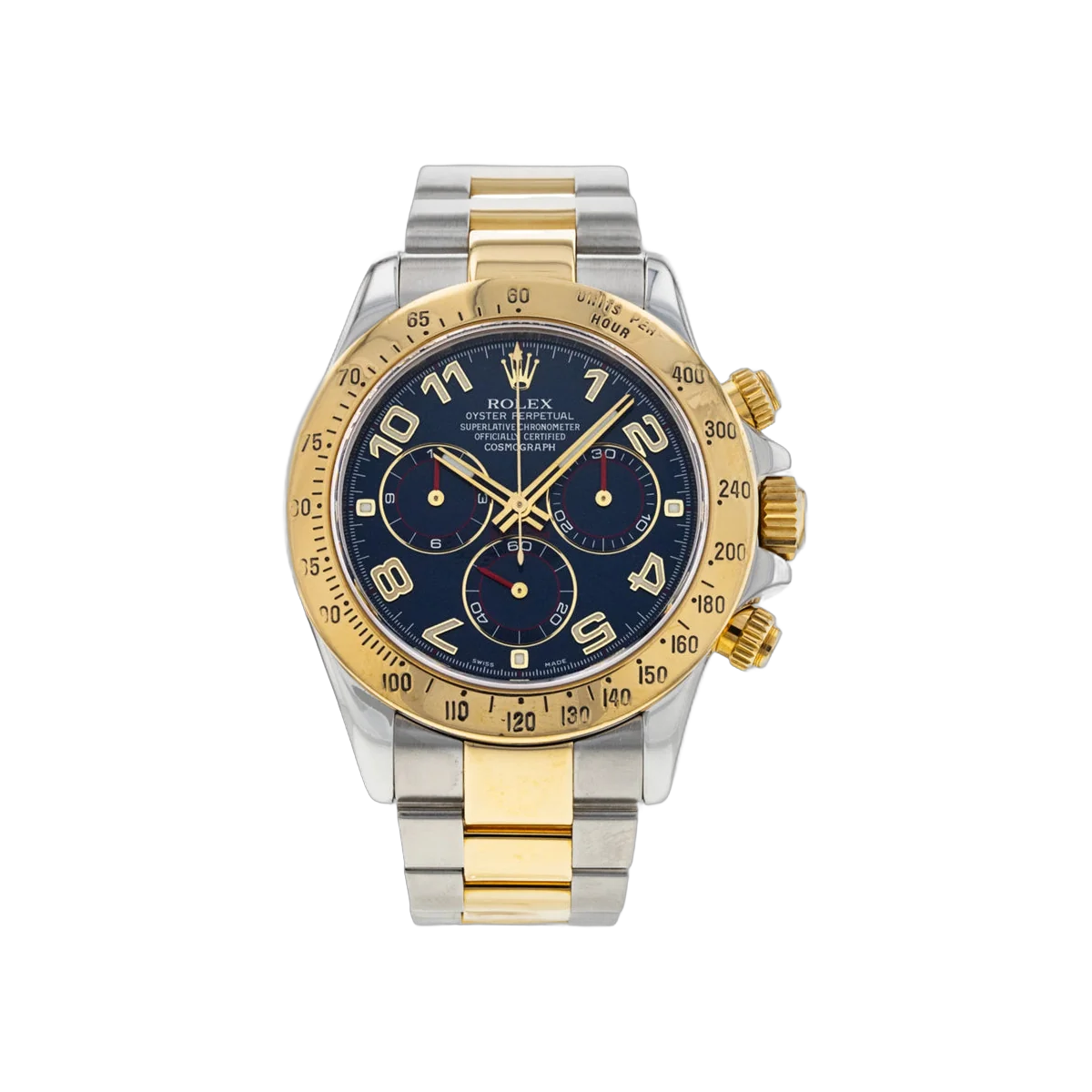 Rolex Cosmograph Daytona 116523 Steel & Yellow Gold 40mm Blue Racing Dial Men's Watch