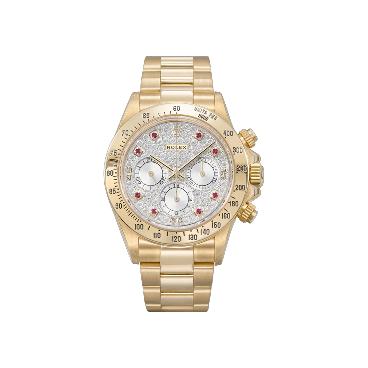 Rolex Cosmograph Daytona 116528 Yellow Gold 40mm Pave Ruby Dial Men's Watch