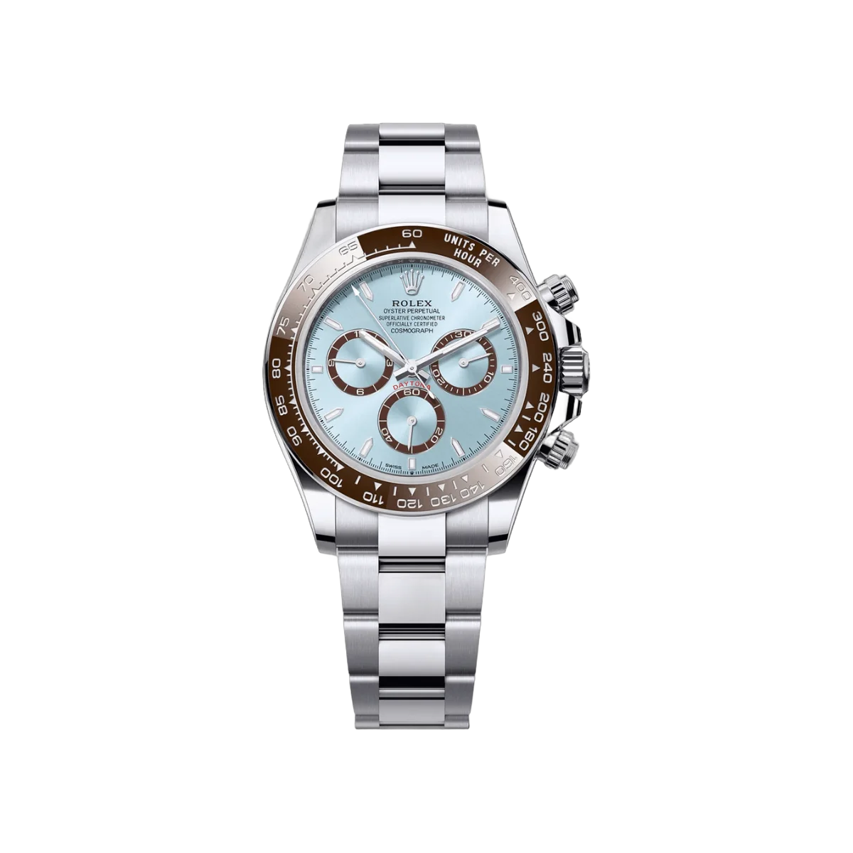 Rolex Cosmograph Daytona 126506 Chestnut Brown Bezel Oyster Platinum Bracelet Ice Blue Dial