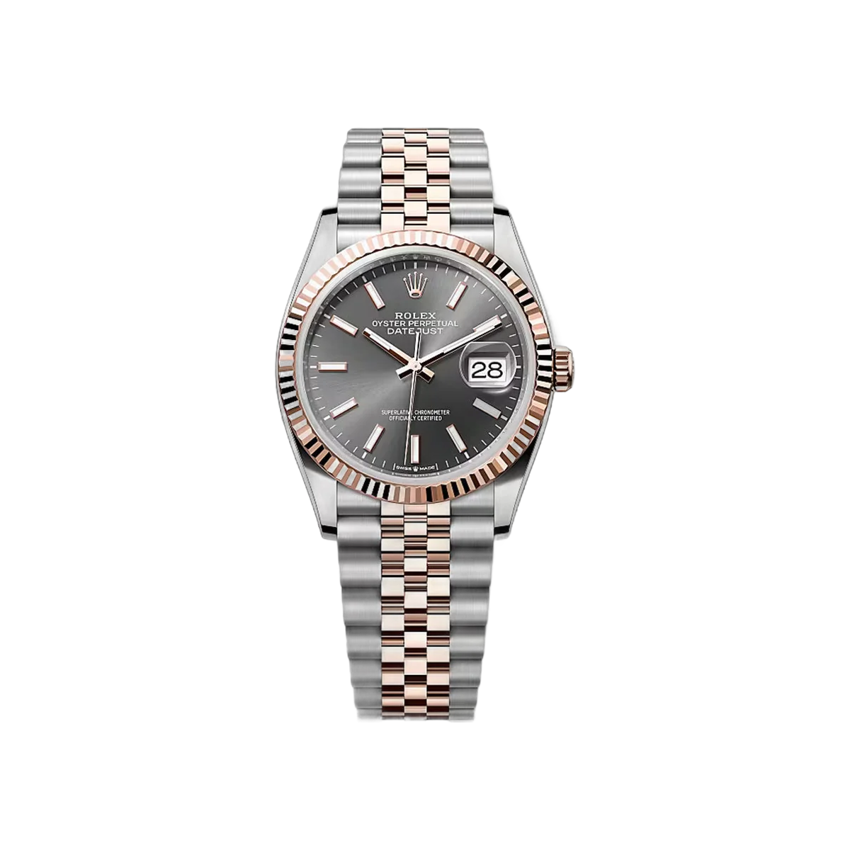 Rolex Datejust 126231-0013 Steel & Rose Gold Fluted Bezel 36mm Slate Dial Ladies Watch