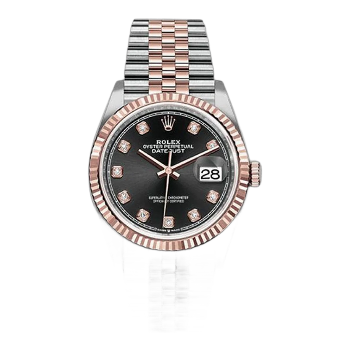 Rolex Datejust 126231 Bkdj Black Diamond Dial Rose Gold Fluted Bezel 36Mm 18K Everose Gold And Oystersteel Unisex Watch