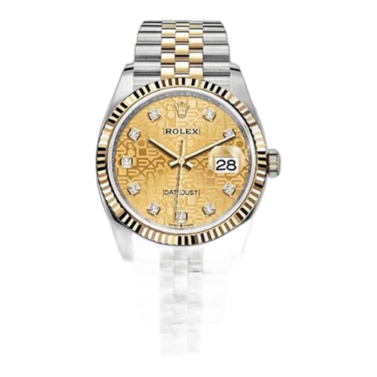 Rolex Datejust 126233 Chjdj Champagne Diamond Dial Fluted Bezel 36Mm 18 Karat Yellow Gold & Oystersteel Jubilee Bracelet Unisex Watch