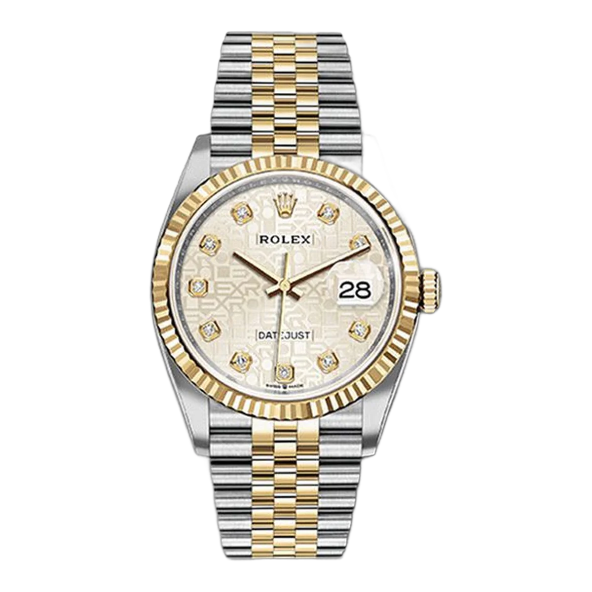 Rolex Datejust 126233 SJDJ Silver Diamond Dial Fluted Yellow Gold Bezel 36Mm Steel And Yellow Gold Ladies' Watch