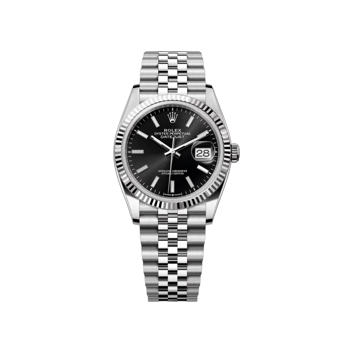 Rolex Datejust 126234-0015 Oystersteel White Gold Black Index Dial 36 Unisex Watch
