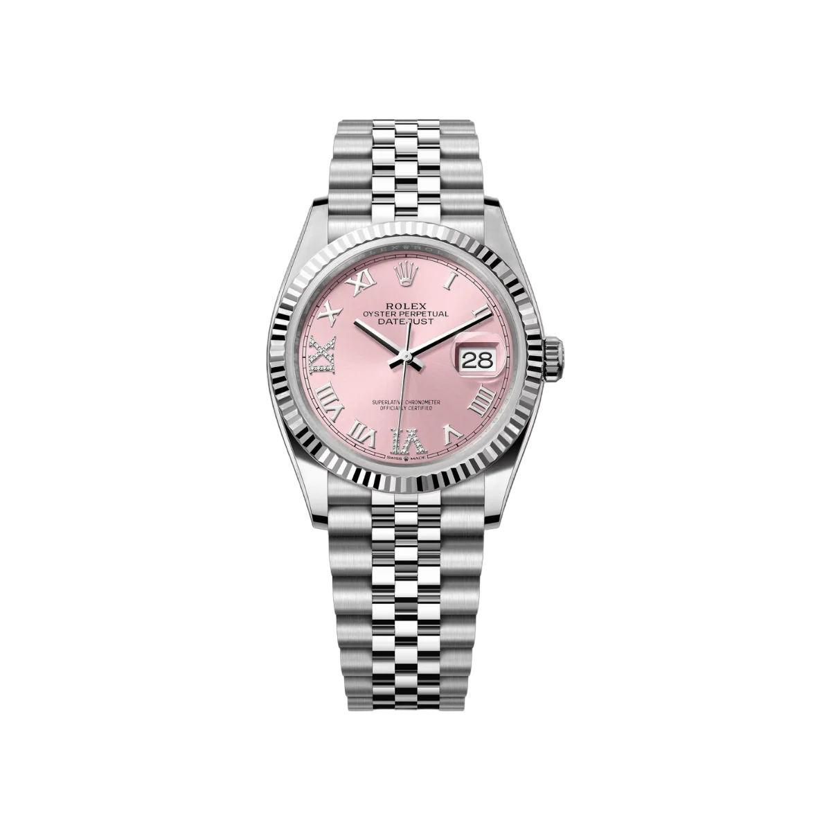 Rolex Datejust 126234-0031 Oystersteel White Gold Roman Numerals Pink Dial 36mm Women’s Watch