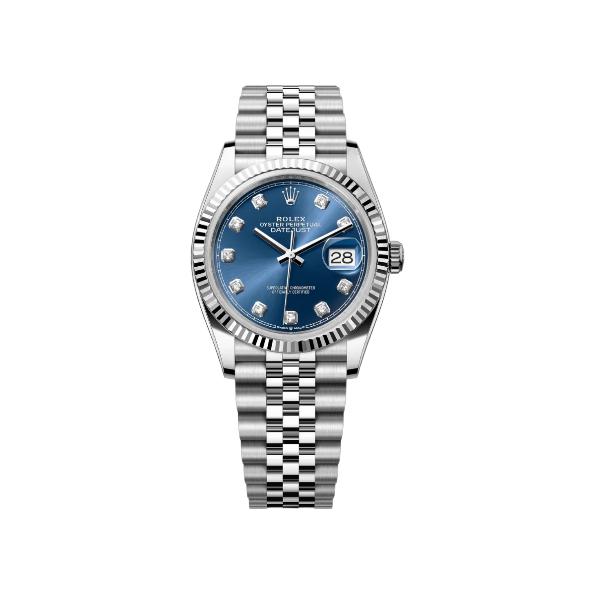Rolex Datejust 126234-0037 Oystersteel White Gold Diamond Numerals Bright Blue Dial 36mm Unisex Watch