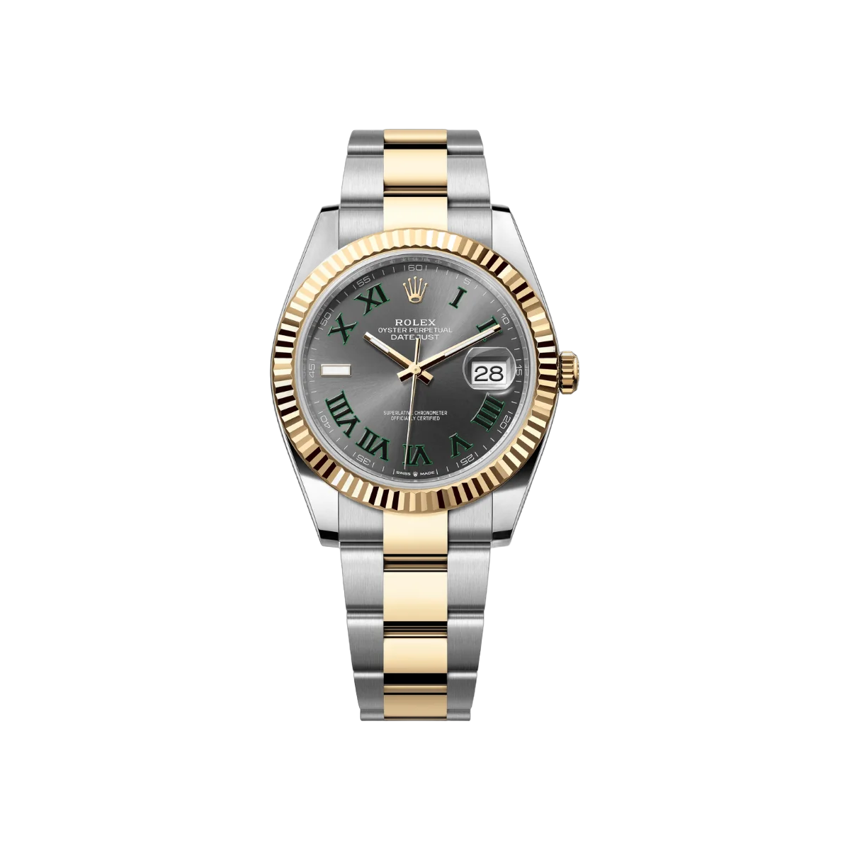 Rolex Datejust 126333-0019 Oystersteel 18kt Yellow Gold Green Numerals 41mm Grey Dial Mens Watch