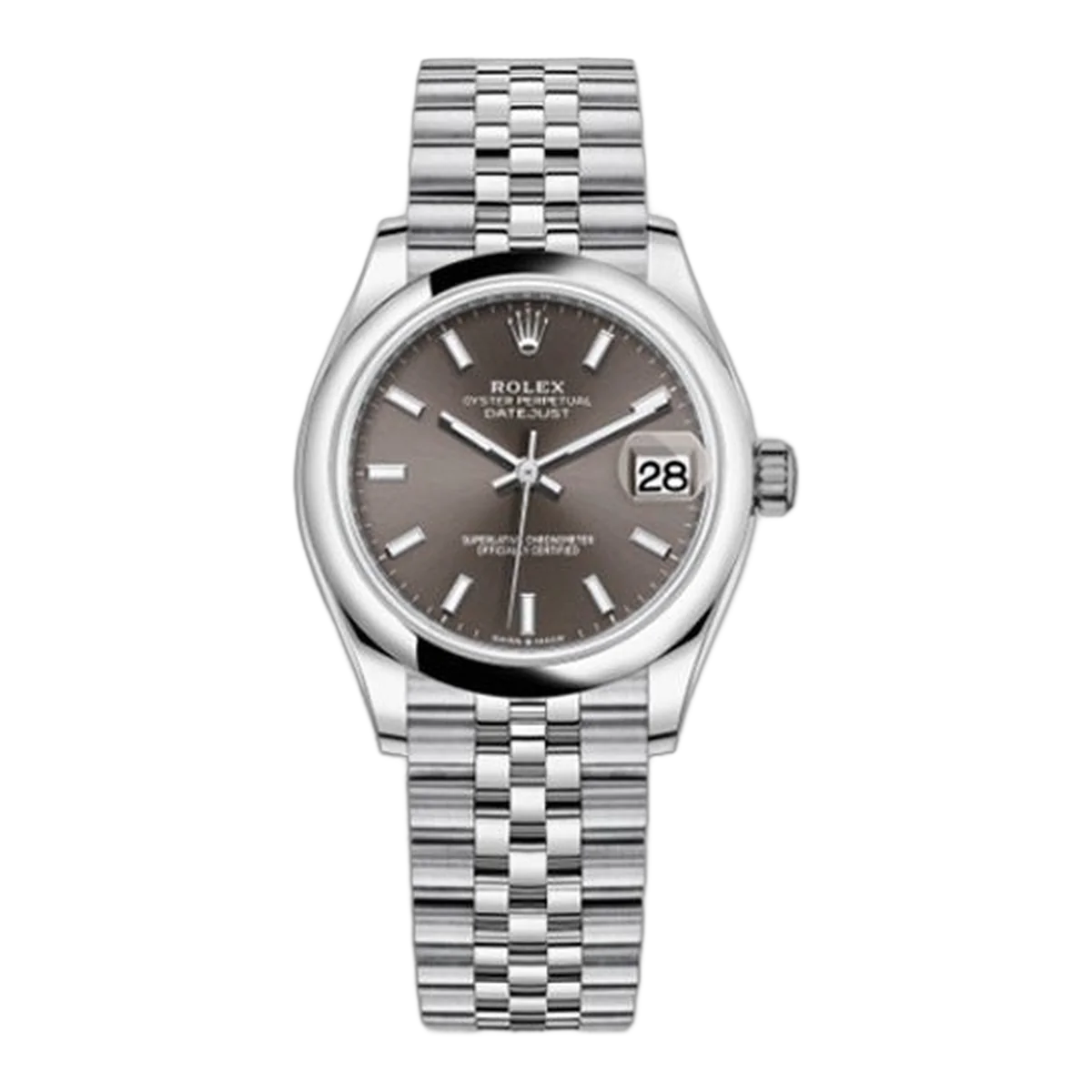Rolex Datejust 278240 Dark Grey Index Dial Domed Bezel 31mm Oystersteel Jubilee Bracelet Ladies Watch