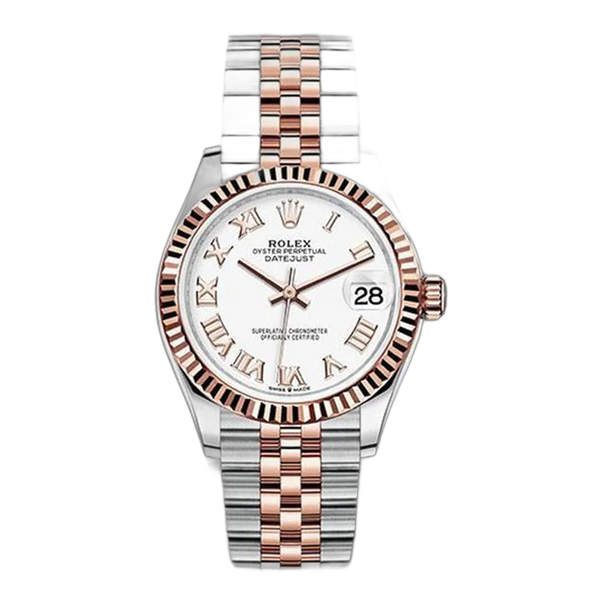 Rolex Datejust 278271 Wrj White Roman Dial Everose Gold Fluted Bezel 31Mm Stainless Steel And 18K Everose Gold Jubilee Bracelet Ladies Watch