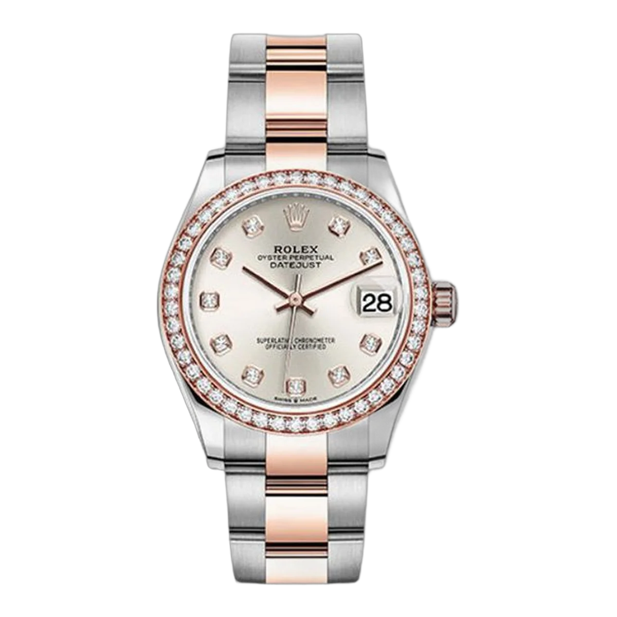 Rolex Datejust 278381Rbr Sdo 46 Diamond Bezel 31Mm Silver Diamond Dial Steel And Everose Gold Steel Ladies Watch