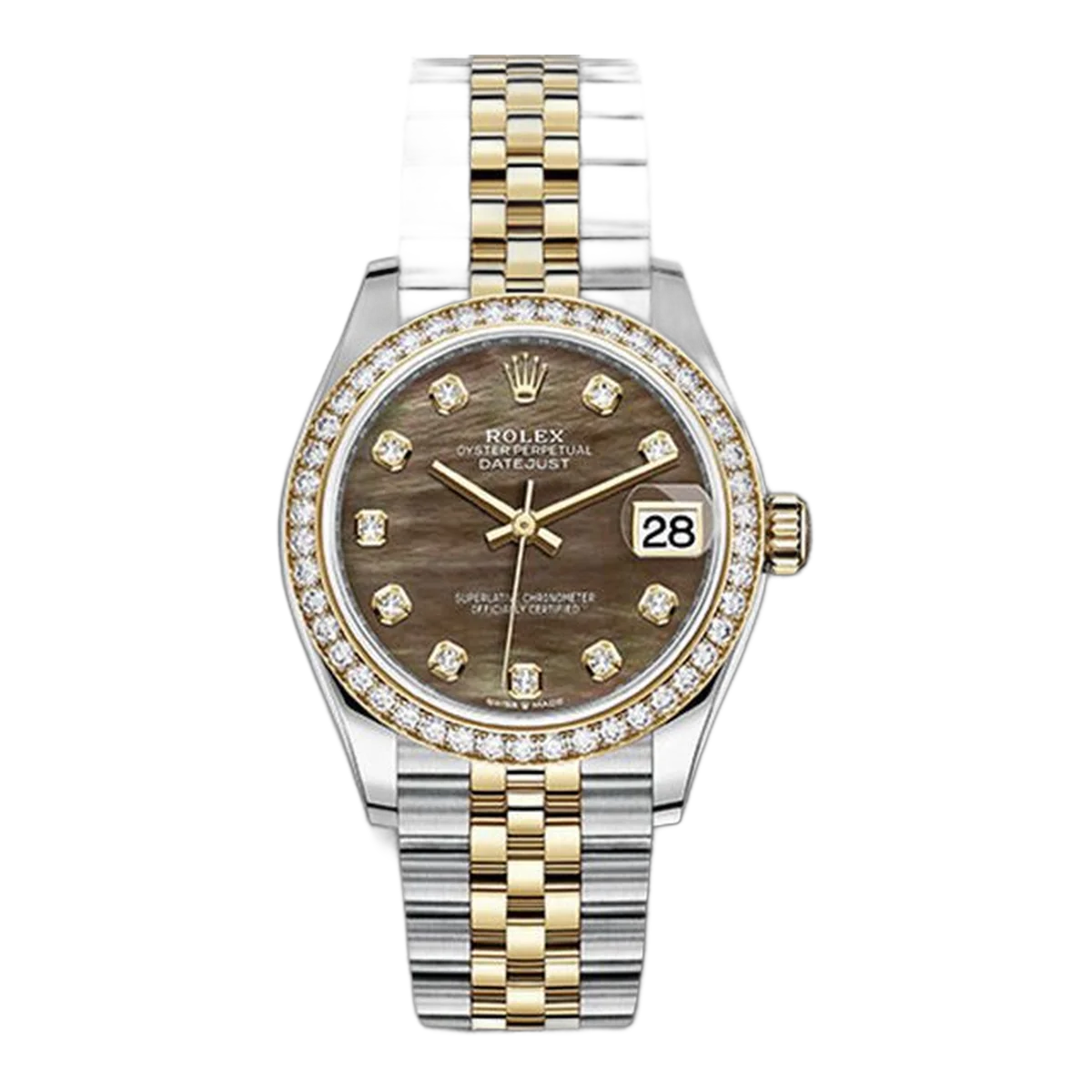Rolex Datejust 278383Rbr Dkmdj Dark Mother Of Pearl 31Mm Diamond-Set Bezel 18K Yellow Gold And Steel Ladies Watch