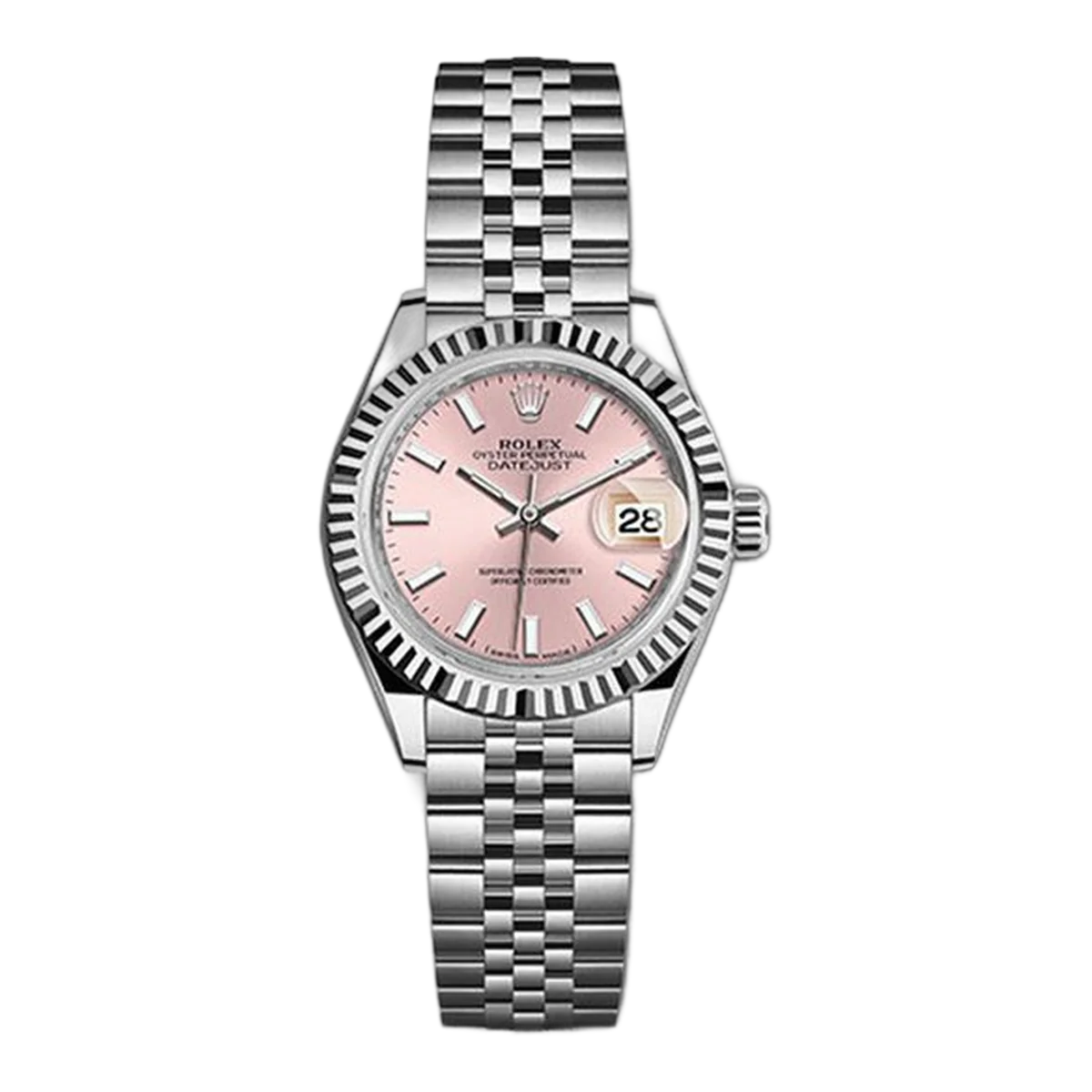 Rolex Datejust 279174 Pij Pink Index 28Mm Fluted Bezel Full Steel