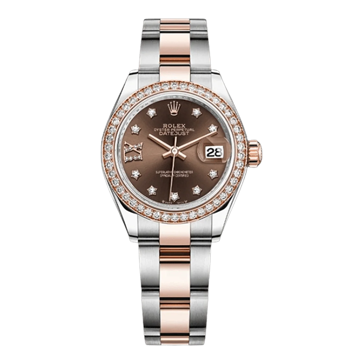 Rolex Datejust 279381Rbr Chdo Chocolate Diamond Ix Dial Diamond Paved Bezel 28Mm Rose Gold & Stainless Steel Ladies Watch