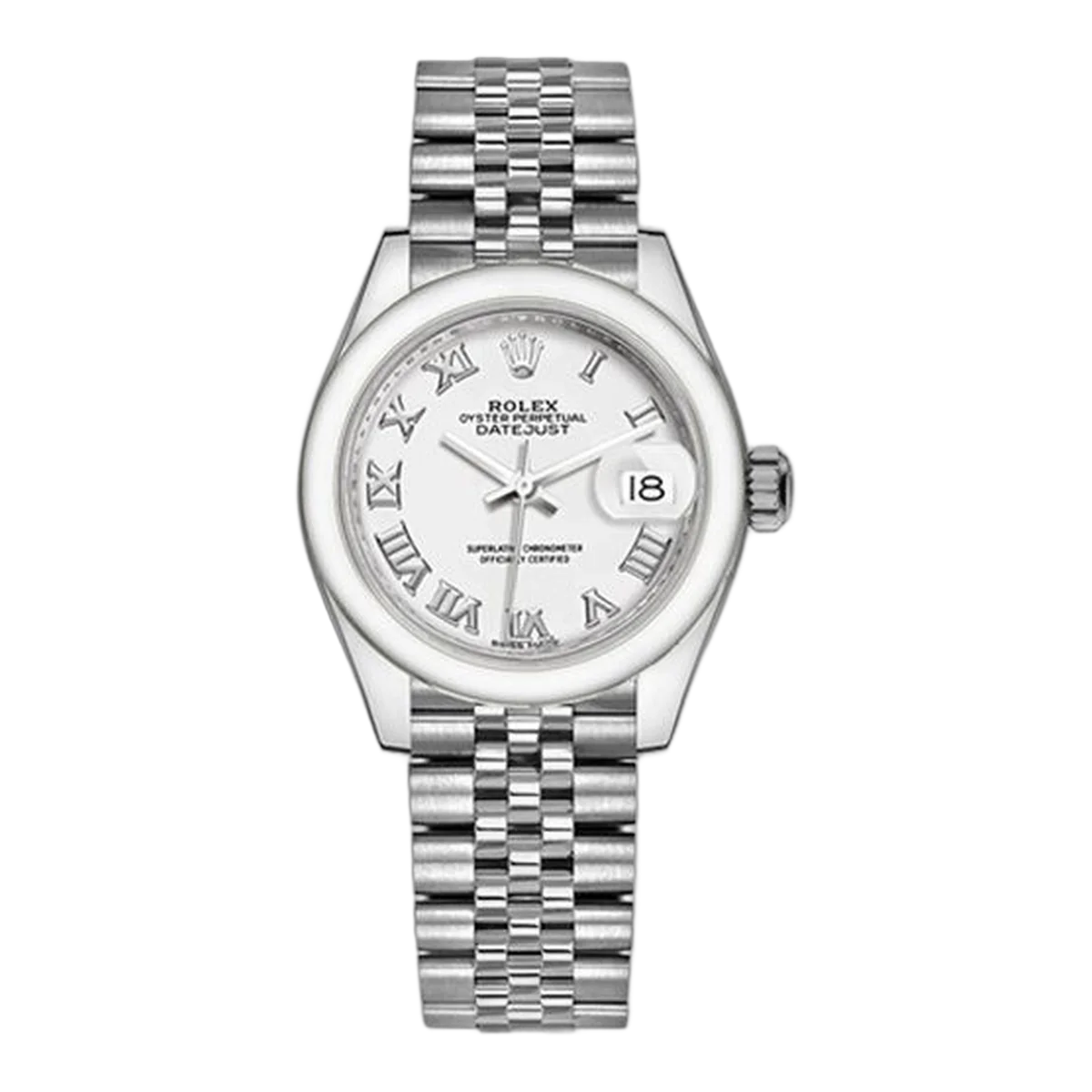 Rolex Datejust 28Mm Domed Bezel Silver Index Dial Jubilee Bracelet Ladies Watch